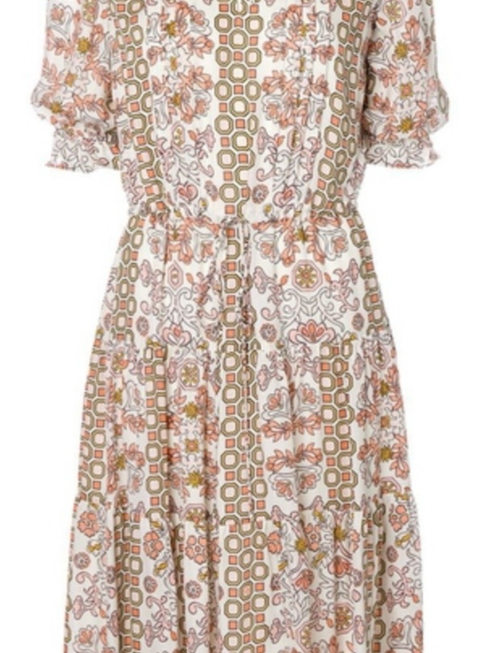 Tory Burch Pink and Brown Printed Long Sleeve Midi Dress